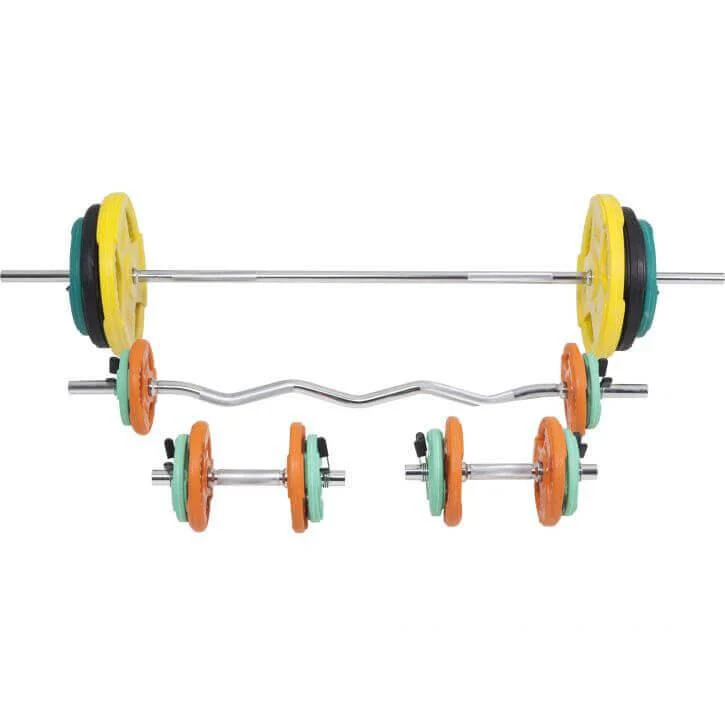 Set de Barra y Discos de Pesas de Goma con Triple Agarre - 108 kg - Image 10