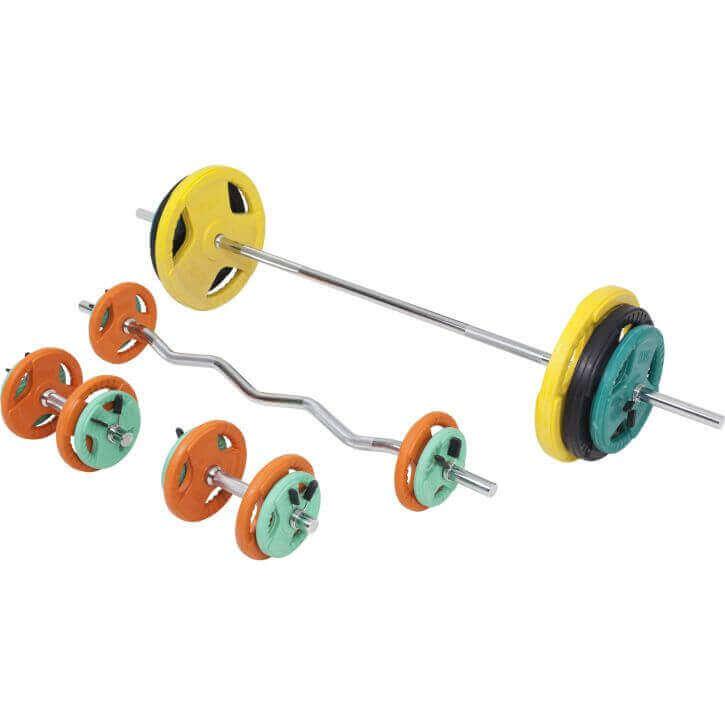 Set de Barra y Discos de Pesas de Goma con Triple Agarre - 108 kg - Image 11