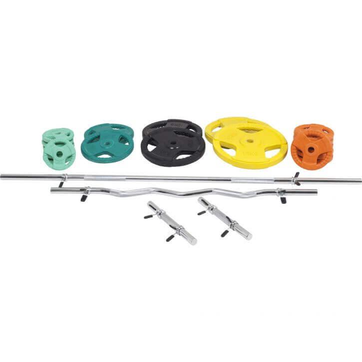 Set de Barra y Discos de Pesas de Goma con Triple Agarre - 108 kg - Image 12