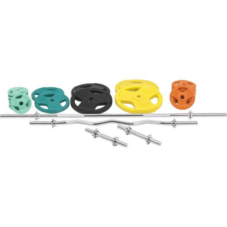Set de Barra y Discos de Pesas de Goma con Triple Agarre - 108 kg - Image 2