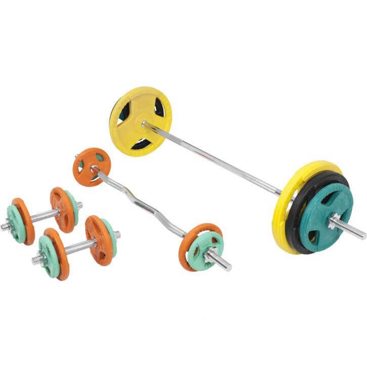Set de Barra y Discos de Pesas de Goma con Triple Agarre - 108 kg - Image 3