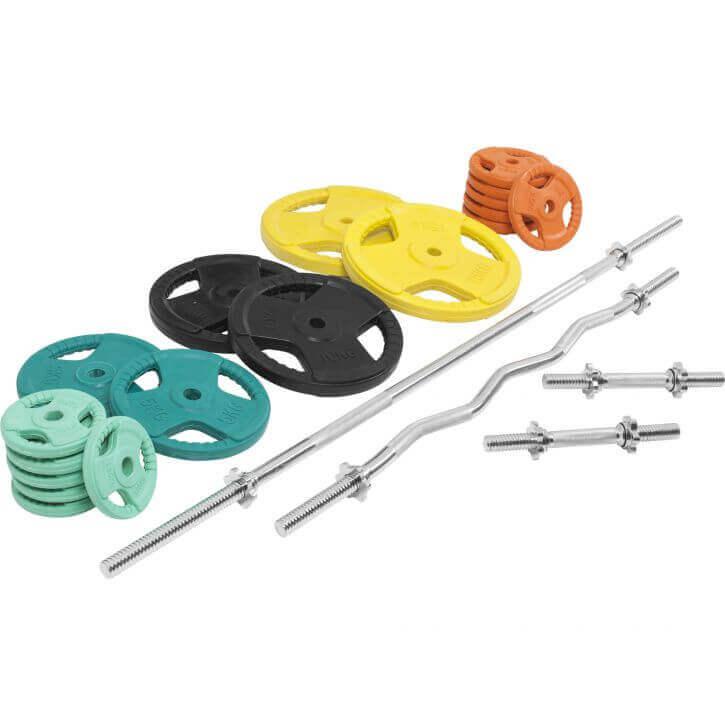 Set de Barra y Discos de Pesas de Goma con Triple Agarre - 108 kg - Image 5