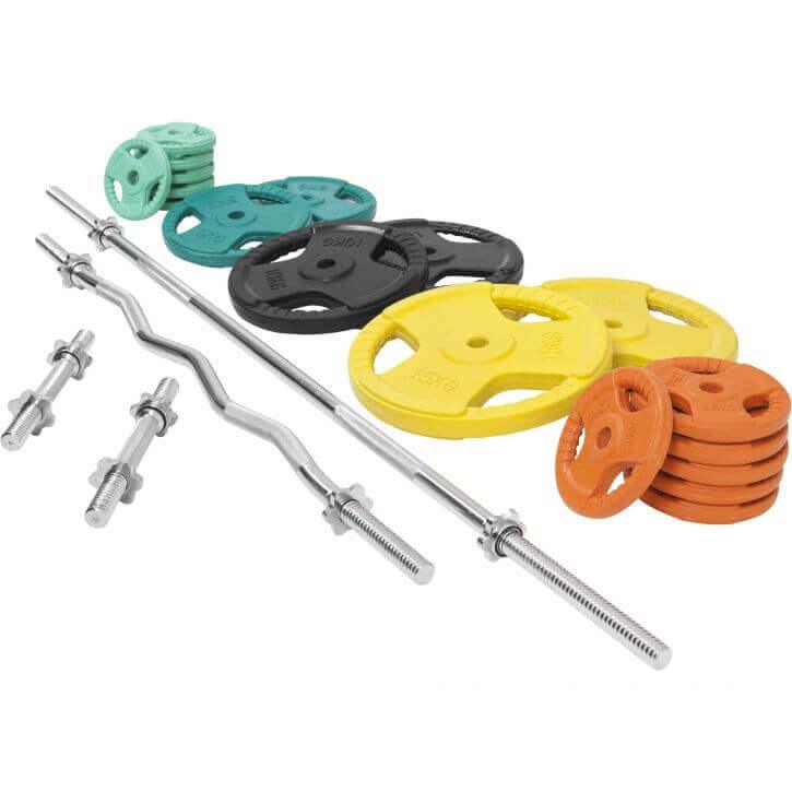 Set de Barra y Discos de Pesas de Goma con Triple Agarre - 108 kg - Image 6