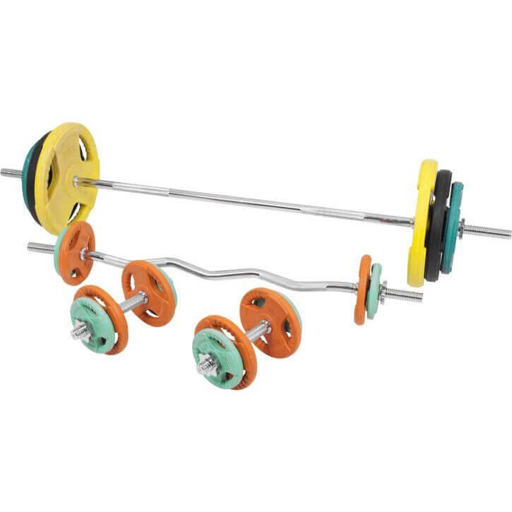 Set de Barra y Discos de Pesas de Goma con Triple Agarre - 108 kg - Image 7