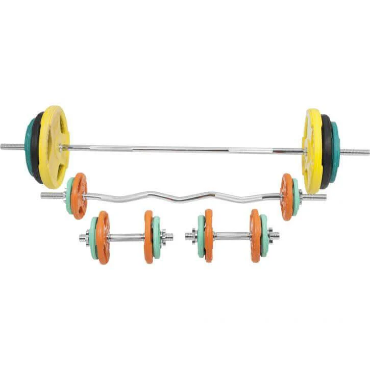 Set de Barra y Discos de Pesas de Goma con Triple Agarre - 108 kg - Image 8