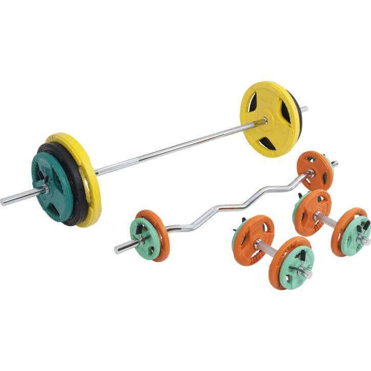 Set de Barra y Discos de Pesas de Goma con Triple Agarre - 108 kg - Image 9