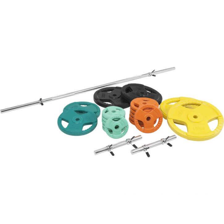 Set de Barra y Discos de Pesas de Goma con Triple Agarre - 100 kg - Image 10