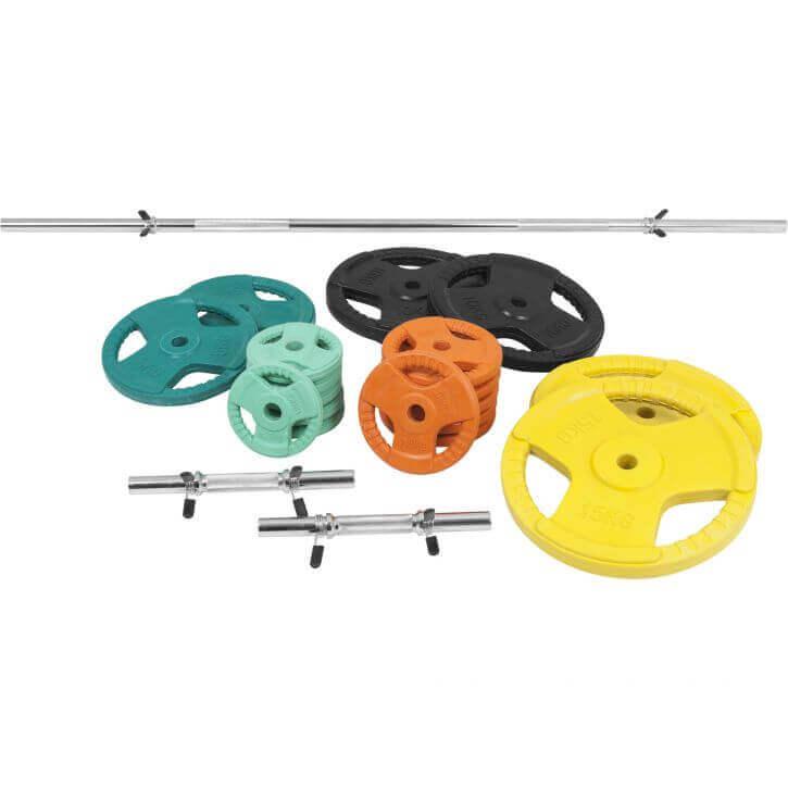 Set de Barra y Discos de Pesas de Goma con Triple Agarre - 100 kg - Image 11