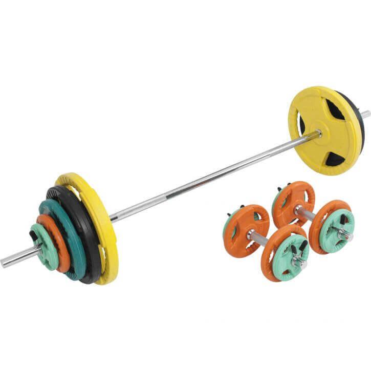 Set de Barra y Discos de Pesas de Goma con Triple Agarre - 100 kg - Image 12