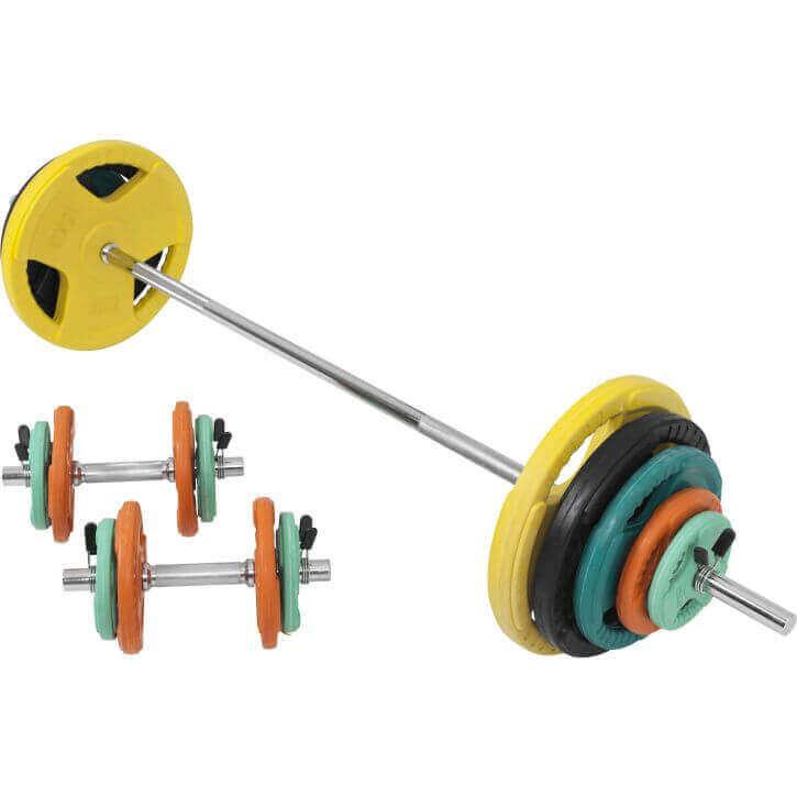 Set de Barra y Discos de Pesas de Goma con Triple Agarre - 100 kg - Image 13