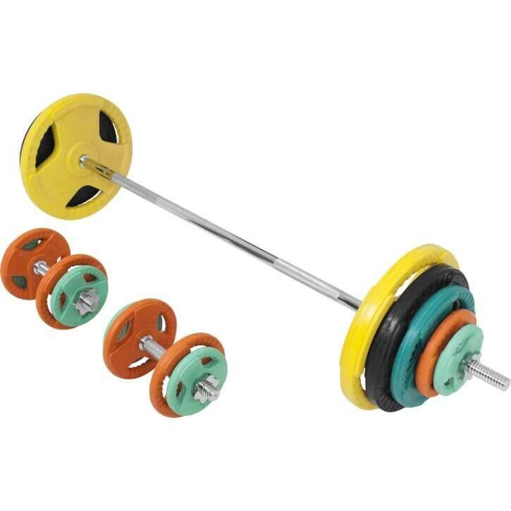 Set de Barra y Discos de Pesas de Goma con Triple Agarre - 100 kg - Image 14