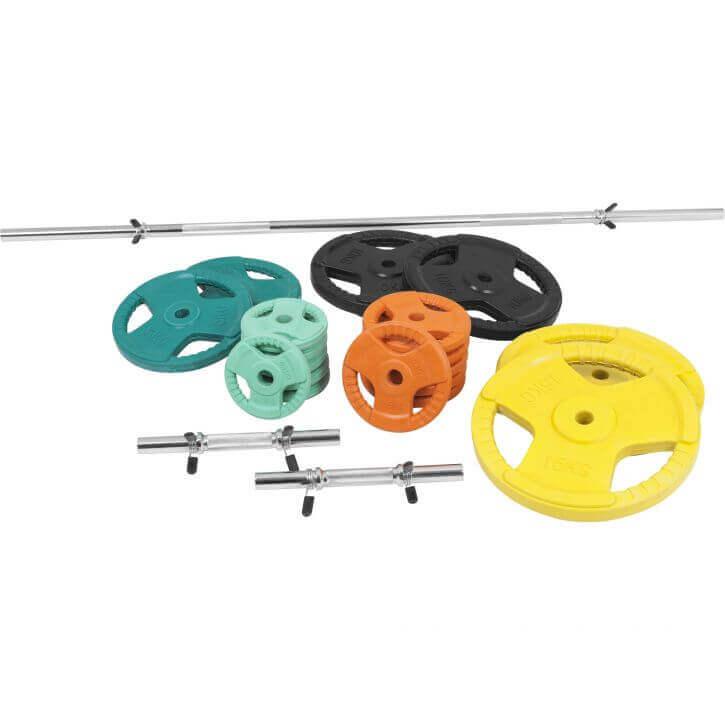 Set de Barra y Discos de Pesas de Goma con Triple Agarre - 100 kg - Image 2