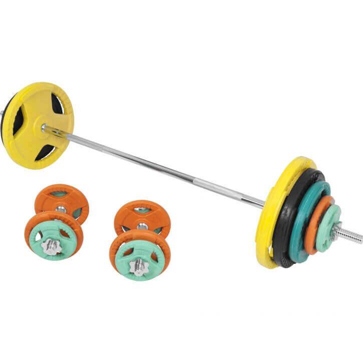 Set de Barra y Discos de Pesas de Goma con Triple Agarre - 100 kg - Image 3