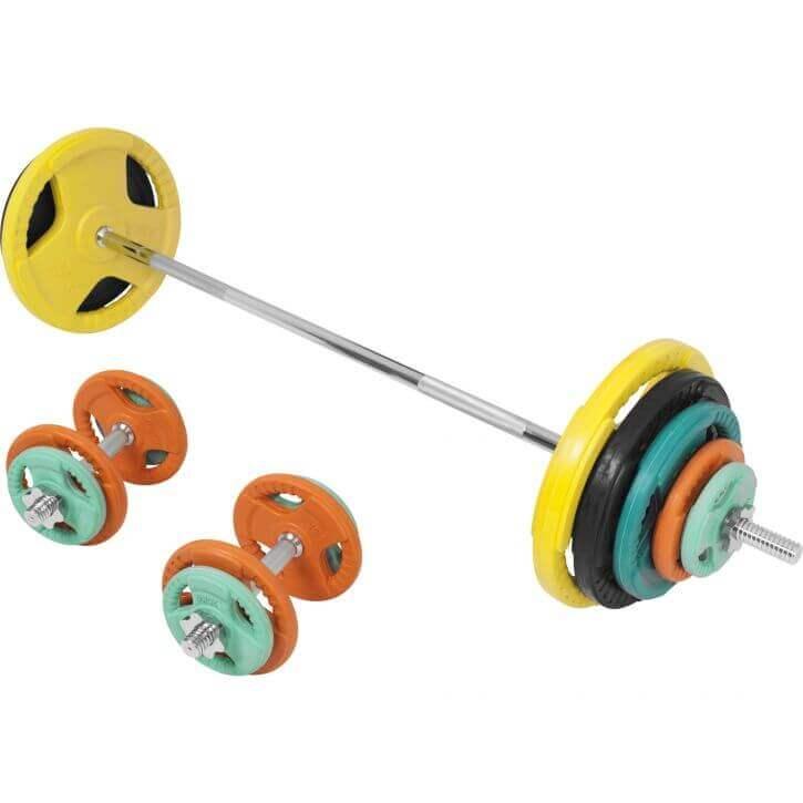 Set de Barra y Discos de Pesas de Goma con Triple Agarre - 100 kg - Image 4