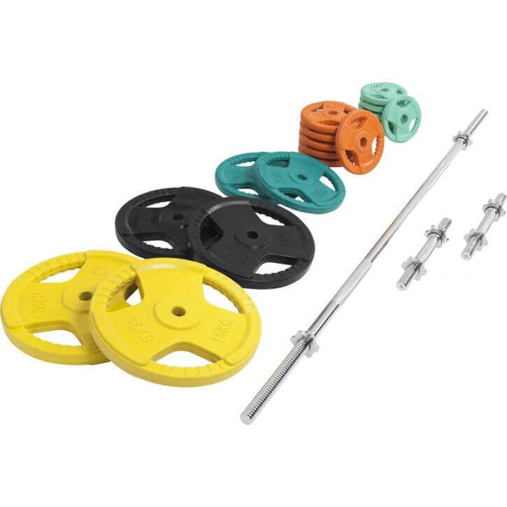 Set de Barra y Discos de Pesas de Goma con Triple Agarre - 100 kg - Image 6