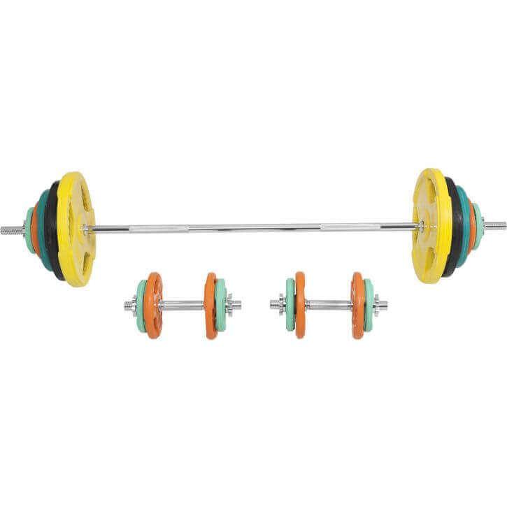 Set de Barra y Discos de Pesas de Goma con Triple Agarre - 100 kg - Image 7