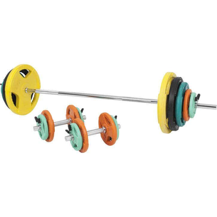 Set de Barra y Discos de Pesas de Goma con Triple Agarre - 100 kg - Image 8