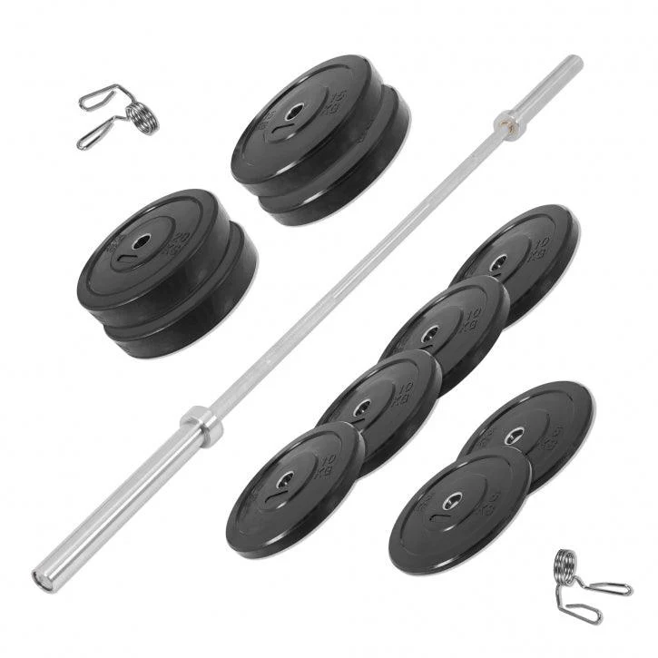 Set de Barra y Discos de Pesas Olímpicos de Goma - 140 kg - Image 4