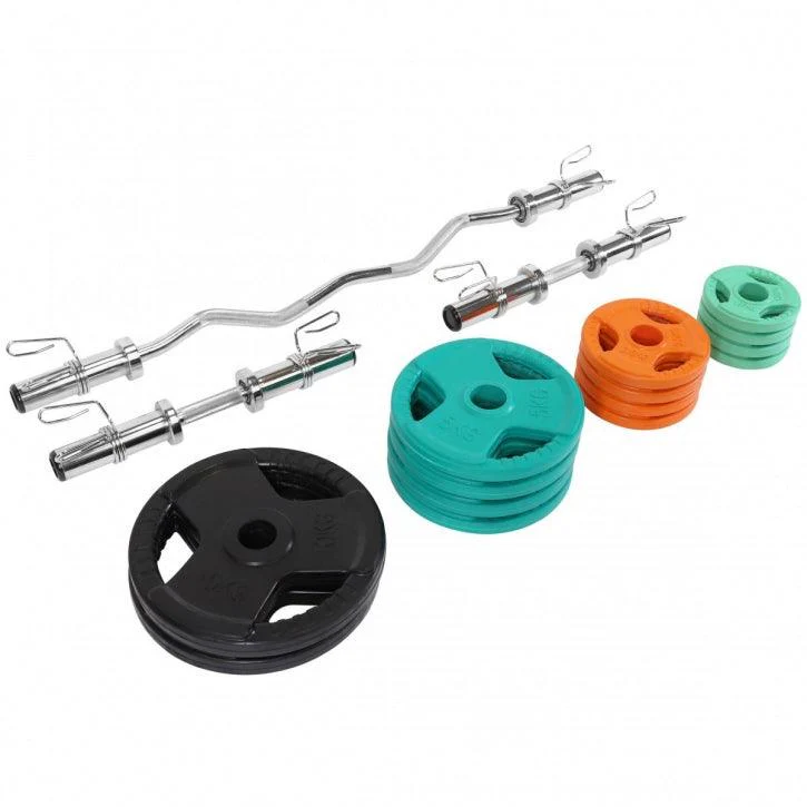 Set de Curl Z y Discos de Pesas Olímpicos de Goma con Triple Agarre - 75 kg - Image 2