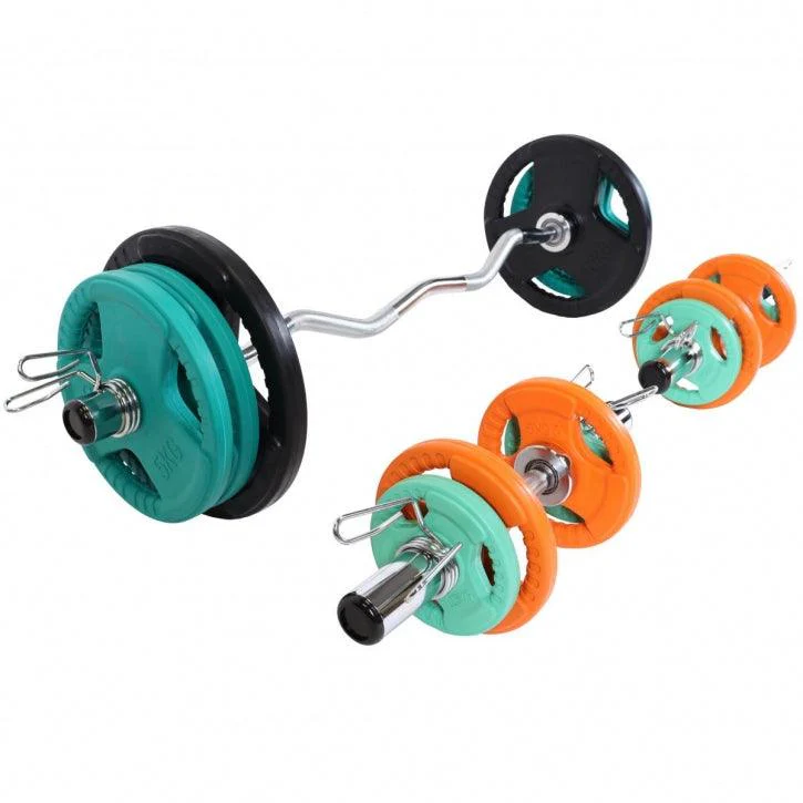 Set de Curl Z y Discos de Pesas Olímpicos de Goma con Triple Agarre - 75 kg - Image 3
