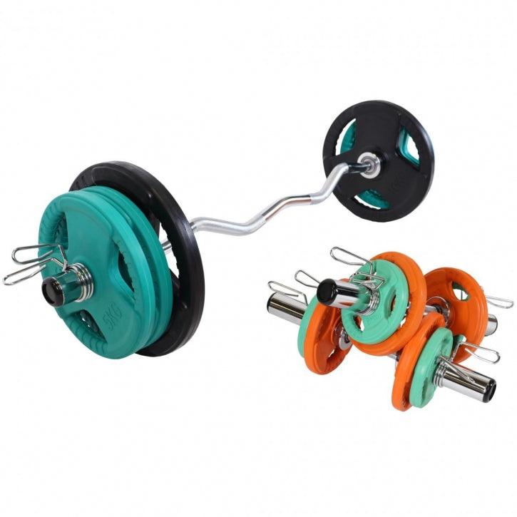 Set de Curl Z y Discos de Pesas Olímpicos de Goma con Triple Agarre - 75 kg - Image 4