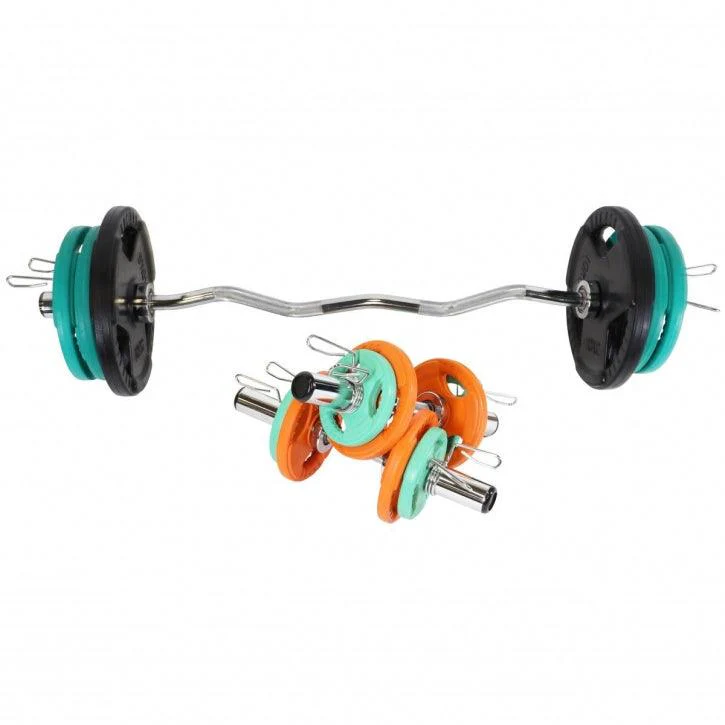 Set de Curl Z y Discos de Pesas Olímpicos de Goma con Triple Agarre - 75 kg - Image 6