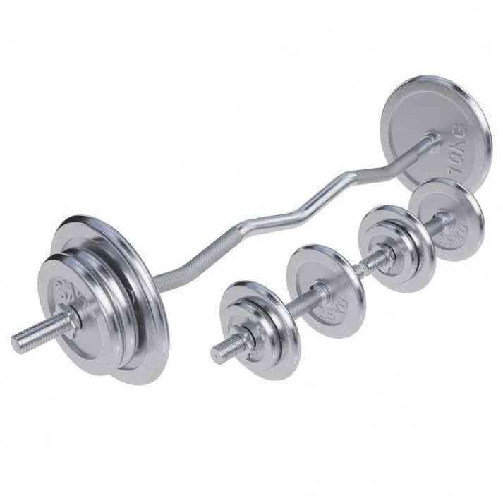 Juego de Curl SZ cromado con un peso de 70 kg