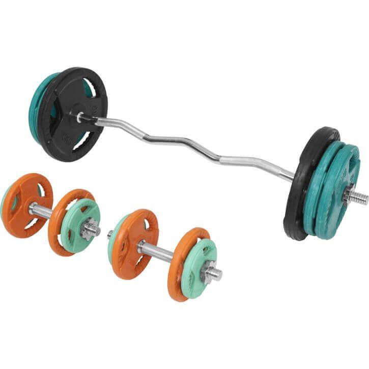 Set de Curl Z y Discos de Pesas de Goma con Triple Agarre - 70 kg