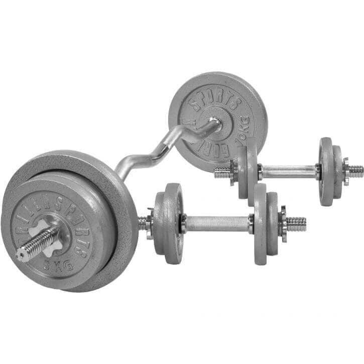 Set de Curl Z y Discos de Pesas de Hierro Fundido