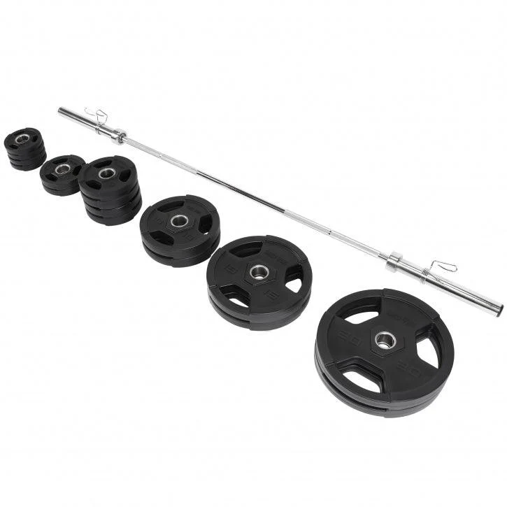 Set de Barra y Discos de Pesas Olímpicos de Plástico con Triple Agarre - 130 kg - Image 3