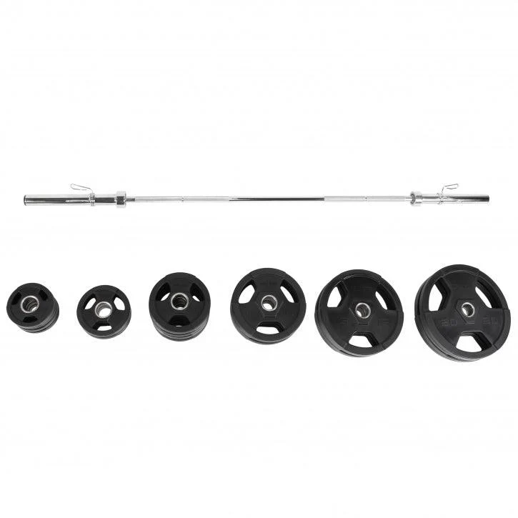 Set de Barra y Discos de Pesas Olímpicos de Plástico con Triple Agarre - 130 kg - Image 4