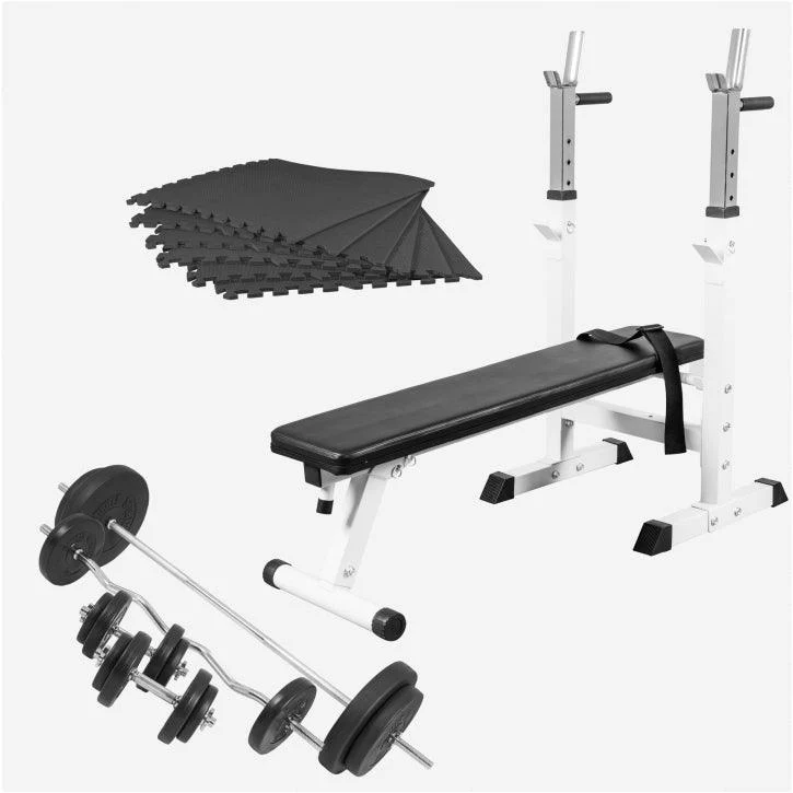 Banco de Musculación + Juego de Pesas de Plástico 100 kg + Protector Suelo - Image 3